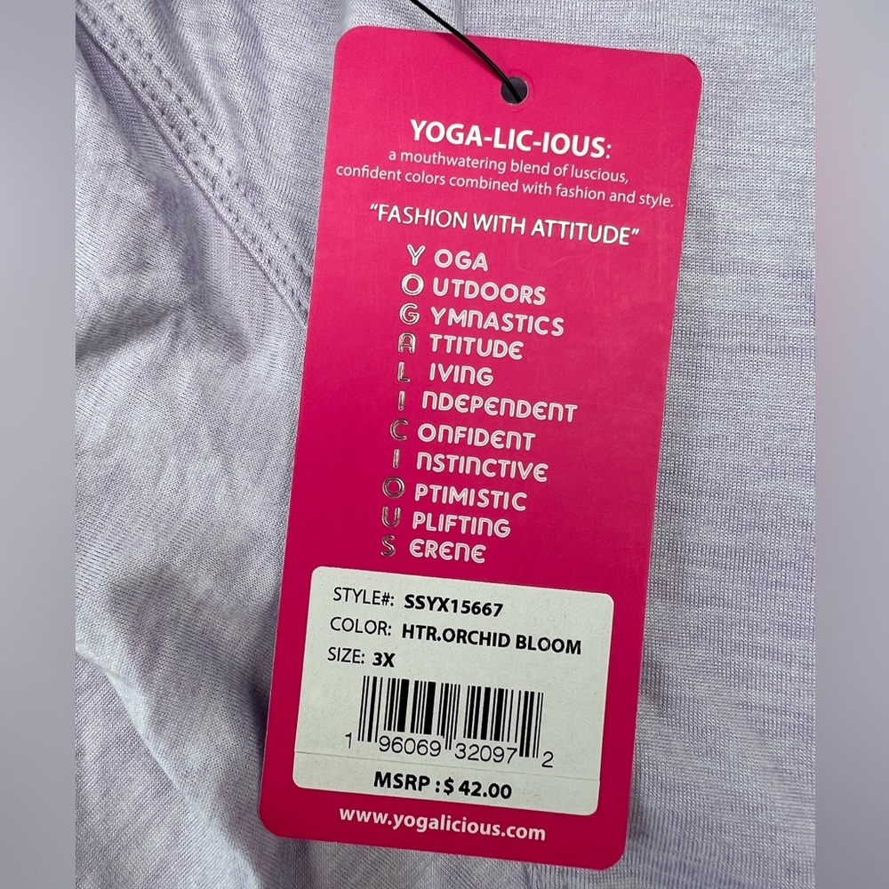 YOGALICIOUS Crew Neck Active T Shirt NWT - 3X ~ Heather Orchid Bloom - Picture 4 of 4
